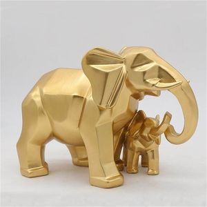 Modern Geometric Gold Elephant Resin Home Decoration Accessories Crafts for Sculpture Statue Ornaments Mother and child 210414