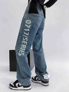 Bet Blue Jeans Women's Summer New Retro American High midja raka byxor Löst och smala design Wide Leg Pants Female T220728