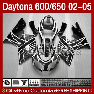 Daytona600 Daytona650 için Motosiklet Bodys Gümüş Beyaz 02-05 Kaporta 132No.50 Cowling Daytona 650 600 CC 02 03 04 05 Daytona 600 2002 2003 2004 2005 ABS PERSASYON KITI
