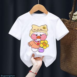 Lalafanfan T-Shirt Cartoon Café Kawaii Ente Plüschtier Druck Geburtstagsgeschenk Junge Mädchen T-Shirt Unisex Kleidung Kurzarm Top 220620