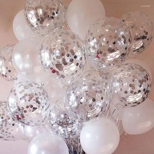 10/20st White LaTex Helium Balloons Transparent Silver Sequin Birthday Wedding Decoration Festival Valentine's Day Dec Party