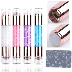 Wholesale clear nail stamper resale online - Long Cylinder Nail Stamper Dual Head Silicone Sets Clear Milky Nail Gel Polish Transfer Template Pen Image Stencil Tool NL1836