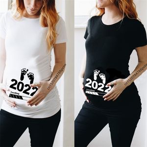 Bebek Yükleme Kadınlar Baskılı Hamile Tişörtlü Kız Anne Hernes Kısa Kollu Hamilelik Duyuru Gömlek Mom Kıyafetleri 220526