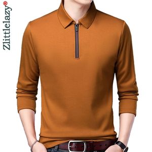 Fermuar Uzun Kollu Polo Tee Gömlek Erkekler Rahat Katı Erkek Giyim Polos Gömlek Erkek Moda Slim Fit Poloshirt Tops 0005 220402