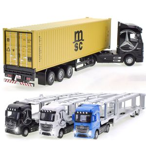 1 50 Diecast Alloy Truck Head Model Toy Container pule para trás com leves de engenharia de engenharia Brinquedos de menino para colecionar 220608