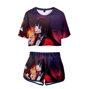 Herren-Trainingsanzüge, japanischer Anime, Kakegurui, 3D-Druck, zweiteiliges Set, Crop-Top und Shorts, für Männer und Frauen, Unisex-Pullover, Harajuku-Kleidung für Herren