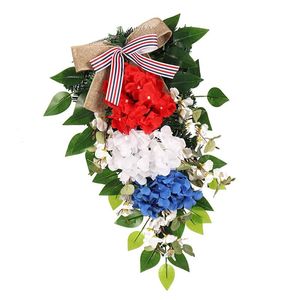 Decorative Flowers & Wreaths 4th Of July Door Wreath Patriotic Americana Welcome Sign For Independence Day Home Porch Farmhouse WallDecorati