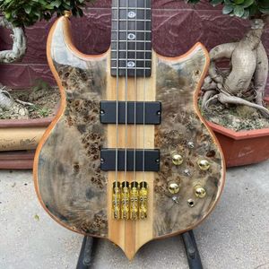 Custom 4 Strings Burst Maple Top 9V Active Pickup Электрогитарный бас -фабричный стиль Alem принять OEM