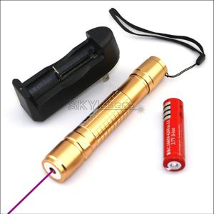 Altın Işaretçi toptan satış-GPX2 NM Altın Ayarlanabilir Odak Mor Lazer İşaretçi Penlight Işın Avcılığı Pillerle Öğretim Charger215R