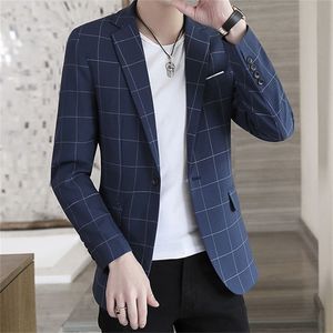 Moda masculina casual negócios xadrez fino ajuste formal vestido blazers jaqueta terno casaco 220527