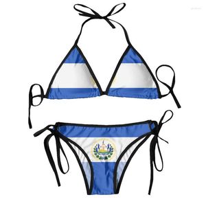 Women's Swimwear Sexy Brazilian Thong Bikini Mujer Women 2022 El Salvador Flag Summer BeachwearWomen's