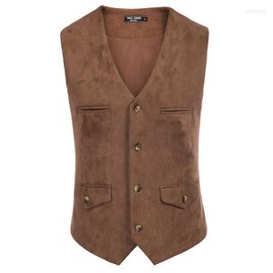 Gilet da uomo Gilet occidentale da uomo Elegante scollo a V Fazzoletto monopetto Gilet con orlo Cappotti Abito da ballo formale Festa Affari Lavoro d'ufficio Str