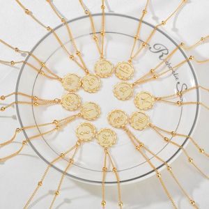 Hot Selling 12 Constellation Halsband Classic 18k Guld Zodiac Sign Round Pendant Bead Chain Halsband Smycken DHL Gratis