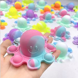 Decoração de festa colorida ictopus chaveiro multi emoticon empurrar bolha estresse alívio fidget polvopuses brinquedo sensorial para autismo especial