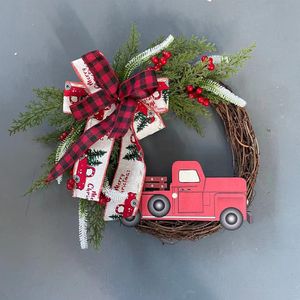 Wholesale christmas decorations stars resale online - Red Truck Christmas Wreath Window Front Door Decoration Wall Hanging For Xmas Decorations Props Party Home s