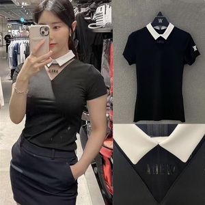 Golf summer quick dry short sleeve women s high stretch solid color slimming breathable sunscreen skin friendly outdoor figure 220712