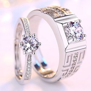 Cuivre Plaqué Argent Réglable Six Griffe Couple Anneaux 1 paire Hommes Femmes Promesse Fiançailles Doigt Bijoux Saint Valentin Anniversaire Cadeau Accessoire