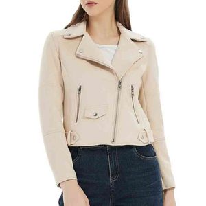 2021 mode Herbst Winter Frauen Motorrad Weiche Faux Wildleder Leder Jacken Dame Punk Kurze Beige Matte Streetwear Mäntel Kleidung L220728