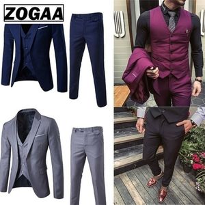 Zogaa Mens Blazer Wedding Groom Suits Plus Size 3 Piece Suit Set Men Single Breasted Casual Fashion Slim Blazers Clothing 201106