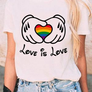 Love Is Rainbow Graphic T-Shirt Womens Lesbian Pride Cartoon Lady Harajuku Top Tee Feminino