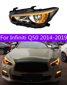 Strålkastare Alla LED för Infiniti Q50 2014-20 19 LED-animation Dynamisk Turn Signal Front Lights Dayming Running High Beam Lens-strålkastare