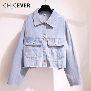 CHICEVER Denim Womens Jacket Lapel Collar Long Sleeve Pockets Large Size Short Coats Female Korean Spring Summer 201029
