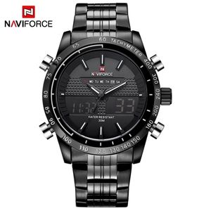 Naviforce Men смотрит полные стальные мужские кварцевые часы аналоговые светодиодные светодиоды цифровые часы спортивные военные запястья.