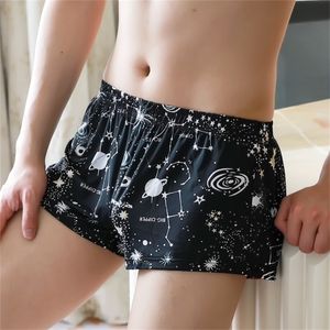 Soutong New Men Boxer Roupa Resiga Ice Seda Confortável Casa Menina Men Borgetal Impressa Boxer solto Cuecas LJ200922