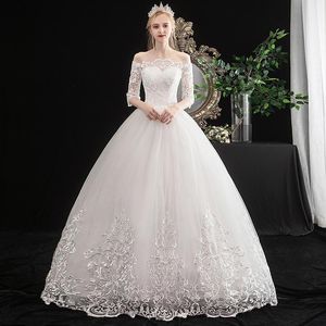 Other Wedding Dresses Vestido De Noiva Elegant Boat Neck Half Sleeve Lace Appliques Luxury Dress Plus Size Slim Up Bride Gown LOther