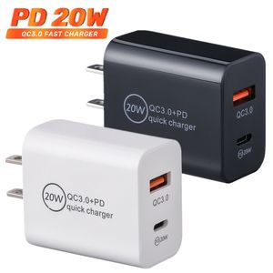 High Speed ​​20W 12W snabb snabb PD-laddare EU US AC Home Travel Power Adapter USB-C QC3.0 Väggladdning Pluggar för iPhone 12 13 14 Samsung Tablet PC Android-telefon