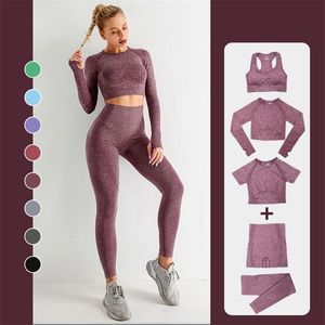2 stycken Set Women Workout Clothing Gym Yoga Set Fitness Sportwear Crop Top Sports Bh Seamless Leggings Active Wear Outfit Suit 220513