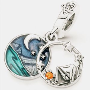 Моменты кемпингового ночного неба двойное свисание Pandora Charms для браслетных украшений DIY, создание комплектов.