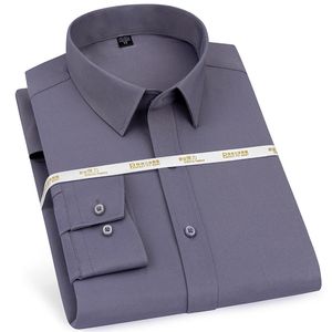 Male Long Sleeve Shirt Classic Solid Stretch Purple Red Casual Soft Pocketless Formal Office Work Menswear Non Iron Men Clothing 220324