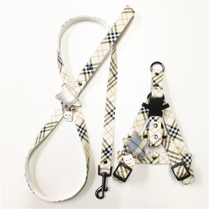 Lyxiga hundhalsar Leases Set Designer Dog Harnesses Plaid mönster Pet Collar and Pets Chain för små stora hundar Chihuahua Poodle 5936 Q2