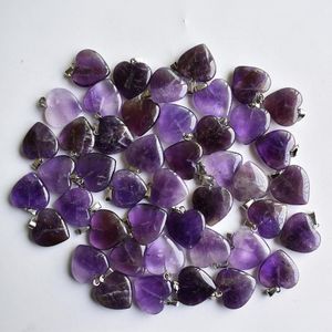 Pendant Necklaces Love Heart Stone Beads Pendants 20mm Wholesale Charms Natural Amethysts For DIY Jewelry Making Women Gift