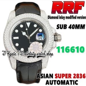 RFF Ultimo jh126610 A2836 Orologio da uomo automatico Diamanti Lunetta tw116610 ew114060 Quadrante nero Acciaio inossidabile Ghiacciato Cassa con diamanti Orologi in pelle per eternità