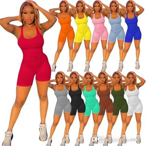 2022 Womens Jumpsuits Designer Summer Sexy Sleeveless Vest Short Rompers Fashion Mini Bodysuit Pit Rib Jumpsuit