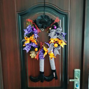 Декоративные цветы венки венки Хэллоуин Клоун Цветочный Кольцо Дверь Повесить призрак -дом украшения подвесной праздничный декор вечеринки Вр