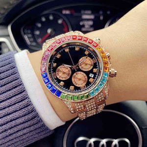 Uxury Watch Date GMT Authing Atmospheric Ditong Rainbow Diamond Inlaid Men's Fashion Semall Student Full Drill Non Automatic Mechanical