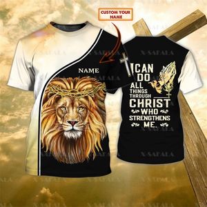 O Rei - Jesus e Leão Nome Personalizado 3D Impresso Tee T-shirt de Alta Qualidade Verão Redondo Pescoço Homens Feminino Casual Manga Curta Top-4 220619