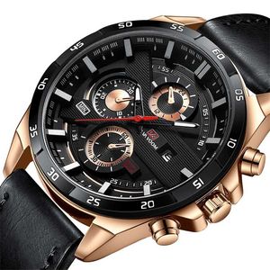 Moda Mens Assistir Top Marca de Luxo Impermeável Esporte Quartz Clock Couro Militar 220407