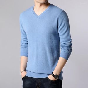 Men's Sweaters 2022 Spring Autumn Men V-neck Pullover Sweater Fashion Solid Color Thick And Warm Knitted Tops Male Long Sleeve Clothes E105