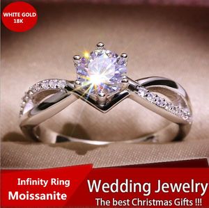 Wholesale white gold infinity ring for sale - Group buy Six Pronged Colorless Moissanite Infinity Engagement Ring In k White Gold Diamond Wedding Band K Micro Pave Ring Twist Fashion Jewelry