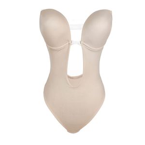 Kvinnors rygglösa kroppsformar Deep V-hals Shapewear Bust Shaper Low Back Bodysuits For Wedding Party Invisible Clear Rem Bras