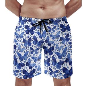 Mäns shorts blå fjärilskort retro blommig akvarell fjärilar klassiska strand korta byxor män trycker stor storlek badstammar presentmän