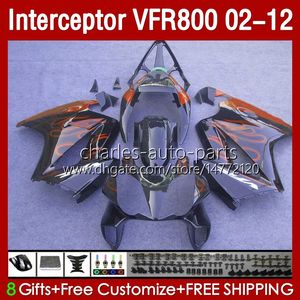 Kropp för Honda Interceptor VFR 800RR 800 VFR800 RR CC VFR800RR 02 2002 2003 2004 2005 2006 2007 129NO.1017 800cc 02-12 Bodywork VFR-800 08 09 10 11 12 Fairing Orange Flames