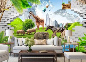 Personalizza adesivi a parete 3D Wallpaper Mural Animal World Sfondo Papel De Parede Soggiorno Camera Decor