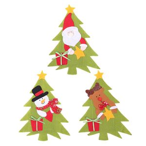 クリスマスデコレーションナイフフォークホルダーの木の形をしたバッグ食器カバー雪だるま サンタクロース エルクパーティーデコレーションキリストマス