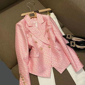 B9046 Womens Suits & Blazers Tide Brand High-Quality Retro Fashion designer Presbyopic Maze Series Suit Jacket Lion Double-Breasted Slim Plus Size Women's Clothing