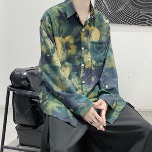 Men's Casual Shirts Vintage Floral Hawaiian Shirt Button Up Men's Long Sleeve Male Harajuku Hip Hop Printed With Print Beach 4XLMen's